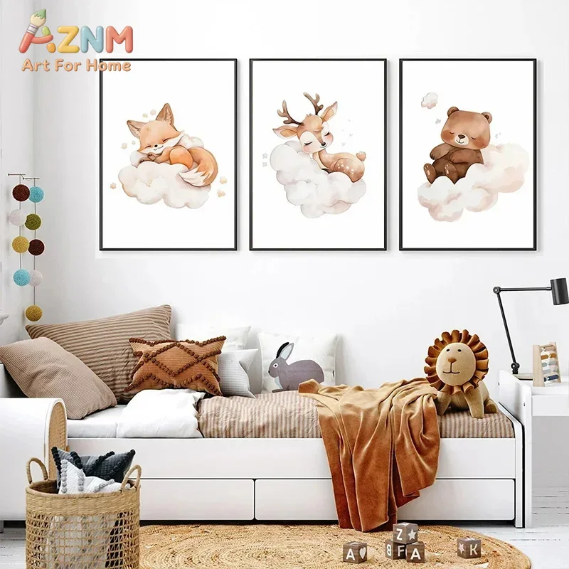 Baby Nursery Frames - AZNM Akwarelowy obraz na płótnie przedstawiający