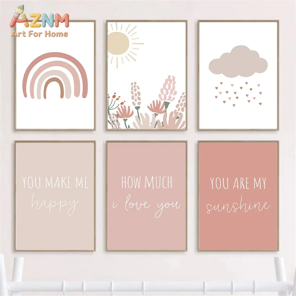 Baby Girl Nursery Quotes - AZNM Boho Różowa Tęcza Słonecznik Chmura
